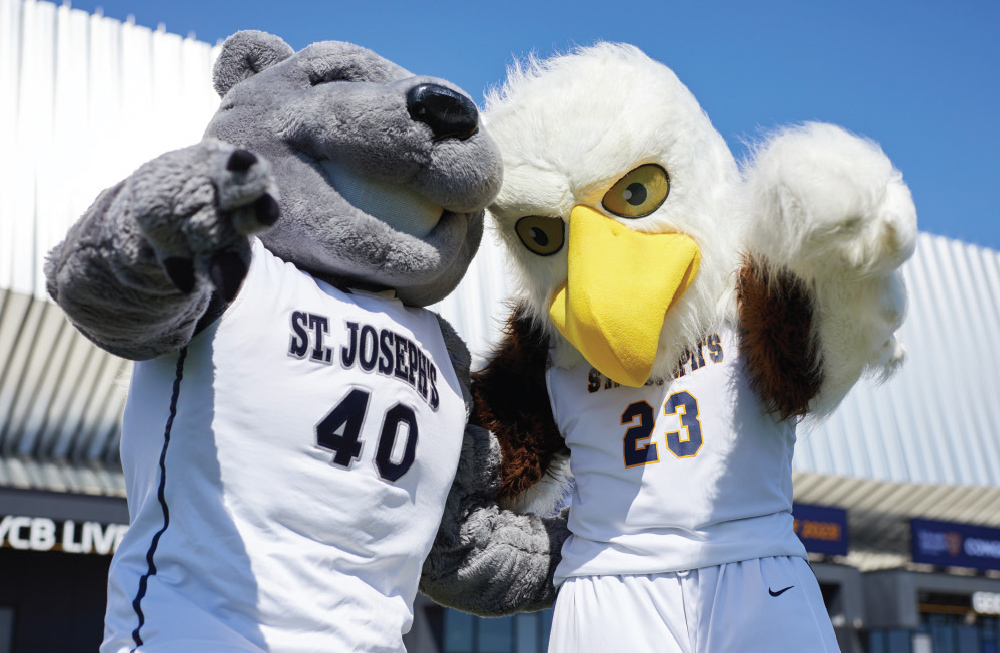 bear and eagle mascots before a game