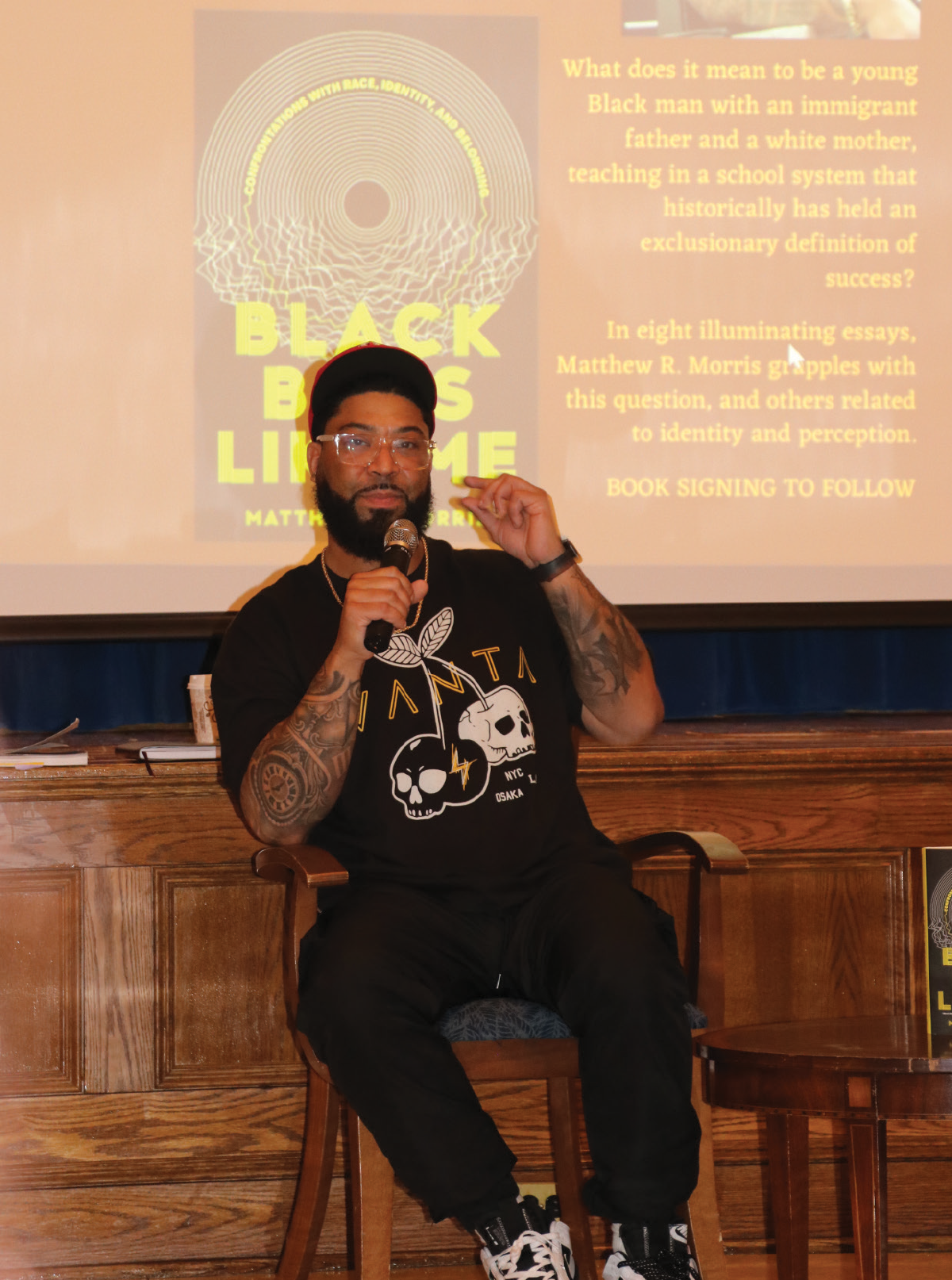 Matthew R. Morris, educator and author of Black Boys Like Me, spoke to students, alumni and staff during a common hour event on the St. Joseph's University New York Brooklyn Campus