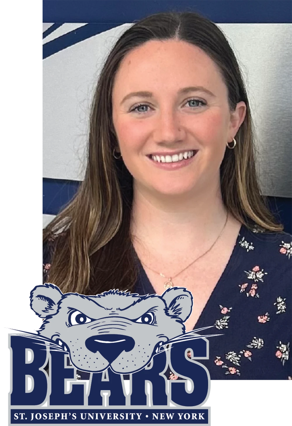 Jill Conroy headshot; St. Joseph's University Bears Logo